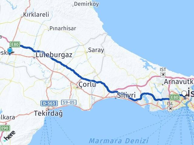 Kırklareli Babaeski Kağıthane İstanbul Arası Kaç Km - Yol Haritası