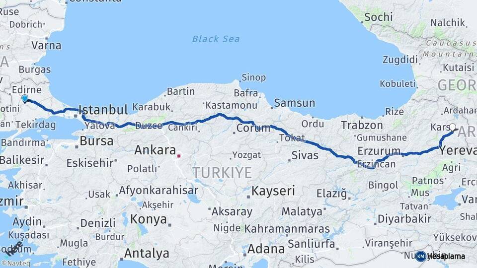 Kırklareli Babaeski Kars Arası Kaç Km - Yol Haritası
