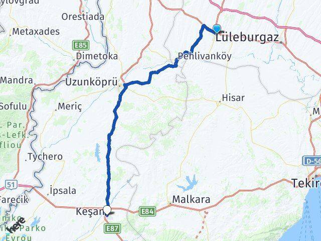 Kırklareli Babaeski Keşan Edirne Arası Kaç Km - Yol Haritası