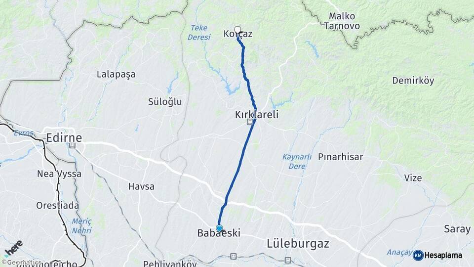 Kırklareli Babaeski Kofçaz Arası Kaç Km - Yol Haritası
