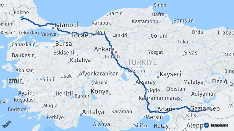 Kırklareli Babaeski Şanlıurfa Arası Kaç Km - Yol Haritası
