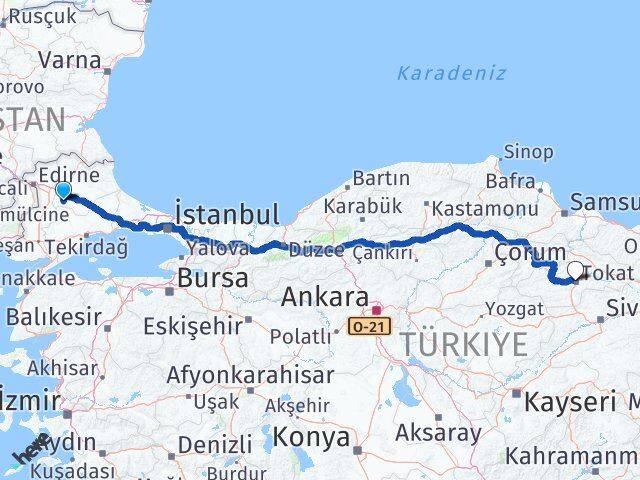 Kırklareli Babaeski Tokat Arası Kaç Km - Yol Haritası