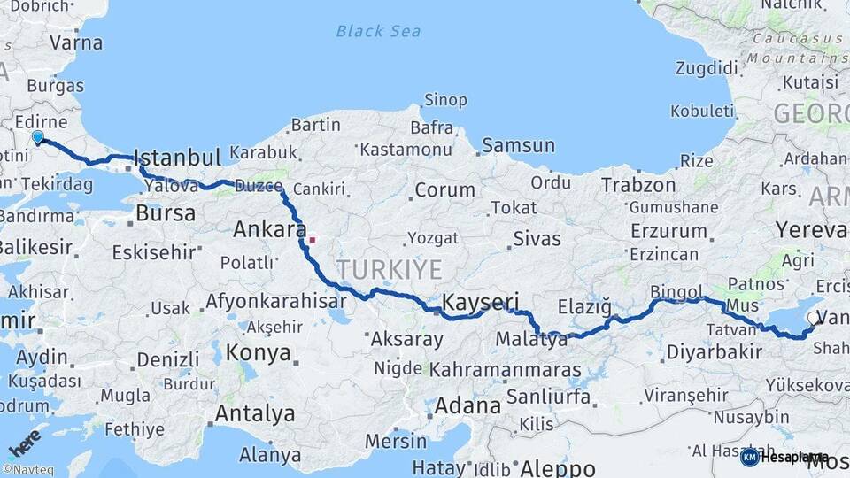 Kırklareli Babaeski Van Arası Kaç Km - Yol Haritası