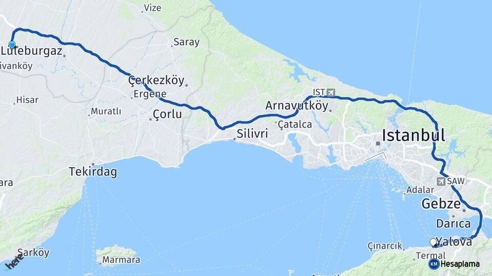 Kırklareli Babaeski Yalova Arası Kaç Km - Yol Haritası