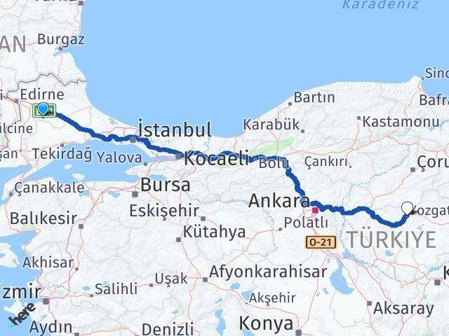 Kırklareli Babaeski Yozgat Arası Kaç Km - Yol Haritası
