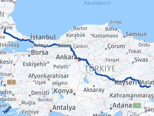 Kırklareli Battalgazi Malatya Arası Kaç Km - Yol Haritası