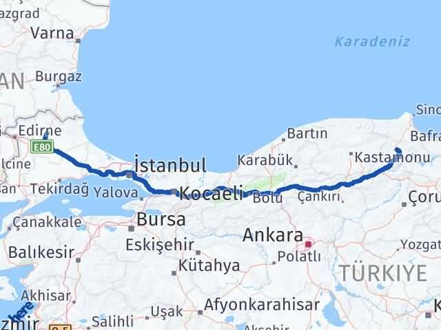 Kırklareli Boyabat Sinop Arası Kaç Km - Yol Haritası