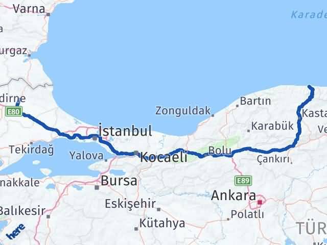 Kırklareli Bozkurt Kastamonu Arası Kaç Km - Yol Haritası