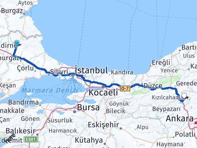 Kırklareli Çamlıdere Ankara Arası Kaç Km - Yol Haritası