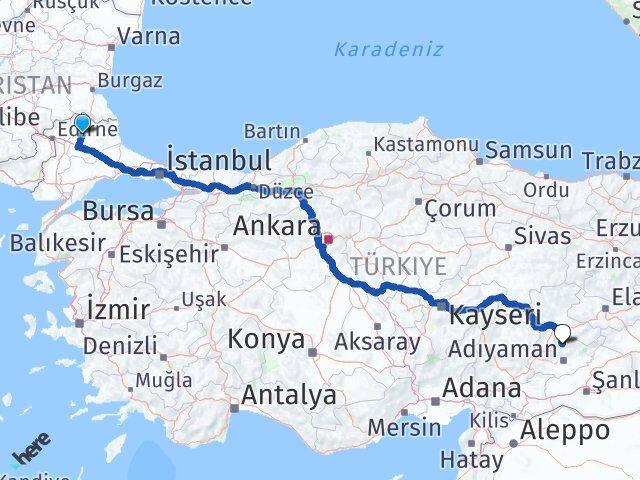 Kırklareli Çelikhan Adıyaman Arası Kaç Km - Yol Haritası