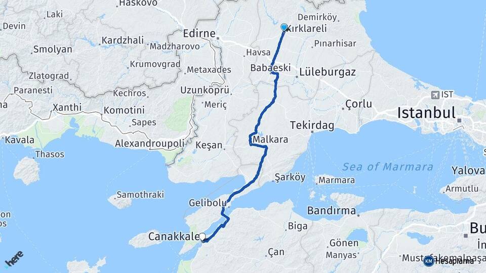 Kırklareli Çeşmeköy Arası Kaç Km - Yol Haritası