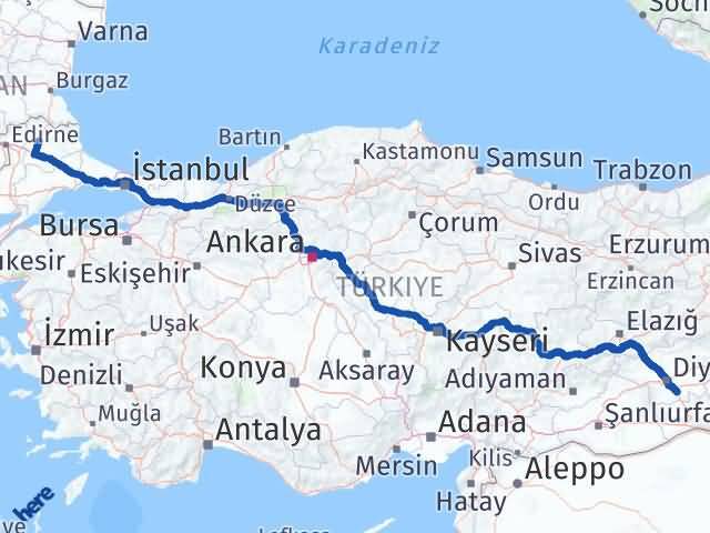 Kırklareli Çınar Diyarbakır Arası Kaç Km - Yol Haritası