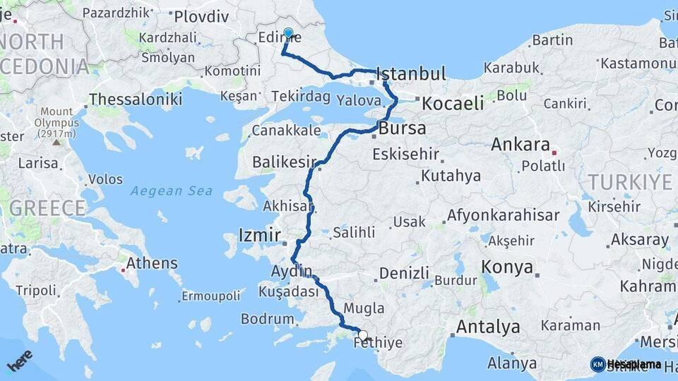 Kırklareli Dalaman Muğla Arası Kaç Km - Yol Haritası