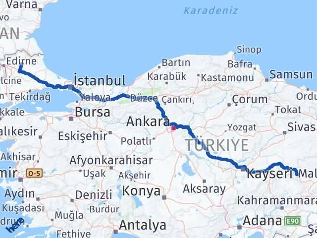 Kırklareli Darende Malatya Arası Kaç Km - Yol Haritası