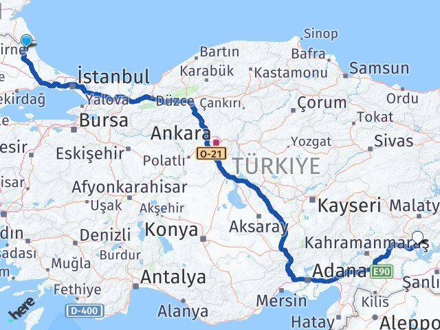 Kırklareli Demirköy Adıyaman Arası Kaç Km - Yol Haritası