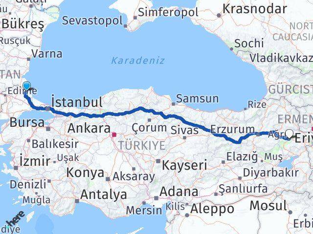 Kırklareli Demirköy Ağrı Arası Kaç Km - Yol Haritası