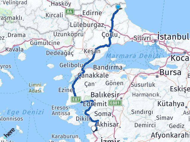 Kırklareli Demirköy Aliağa İzmir Arası Kaç Km - Yol Haritası