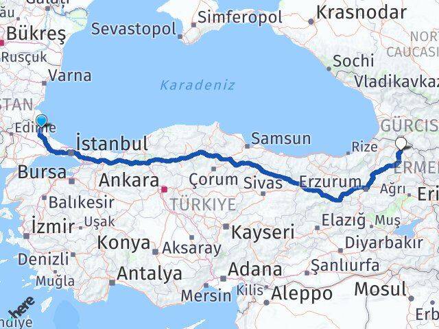 Kırklareli Demirköy Ardahan Arası Kaç Km - Yol Haritası