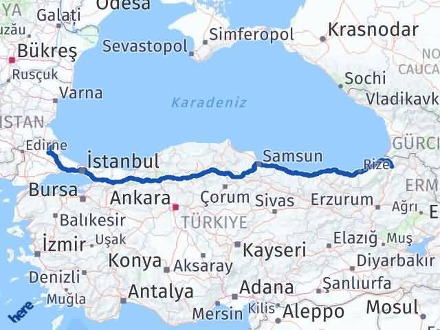 Kırklareli Demirköy Artvin Arası Kaç Km - Yol Haritası