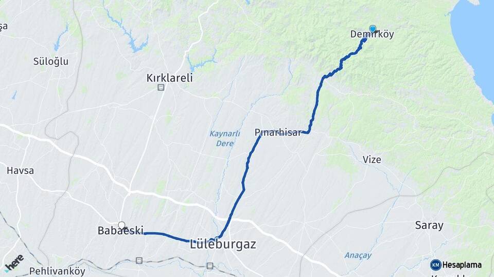 Kırklareli Demirköy Babaeski Arası Kaç Km - Yol Haritası