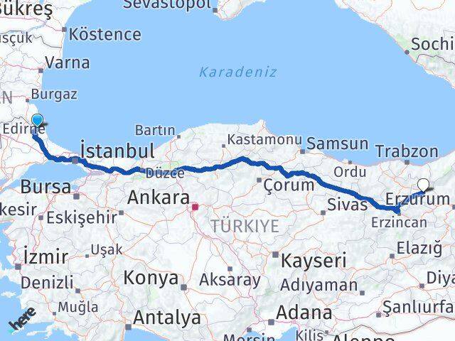 Kırklareli Demirköy Bayburt Arası Kaç Km - Yol Haritası