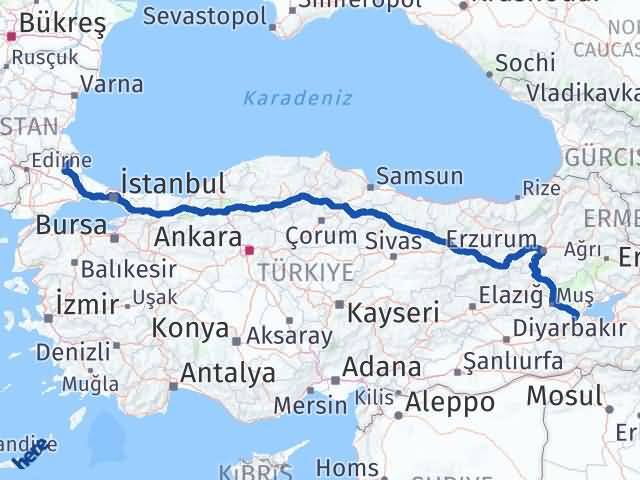 Kırklareli Demirköy Bitlis Arası Kaç Km - Yol Haritası