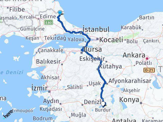 Kırklareli Demirköy Burdur Arası Kaç Km - Yol Haritası