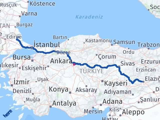 Kırklareli Demirköy Elazığ Arası Kaç Km - Yol Haritası