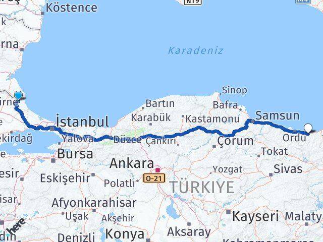 Kırklareli Demirköy Giresun Arası Kaç Km - Yol Haritası