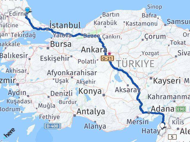 Kırklareli Demirköy Hatay Arası Kaç Km - Yol Haritası