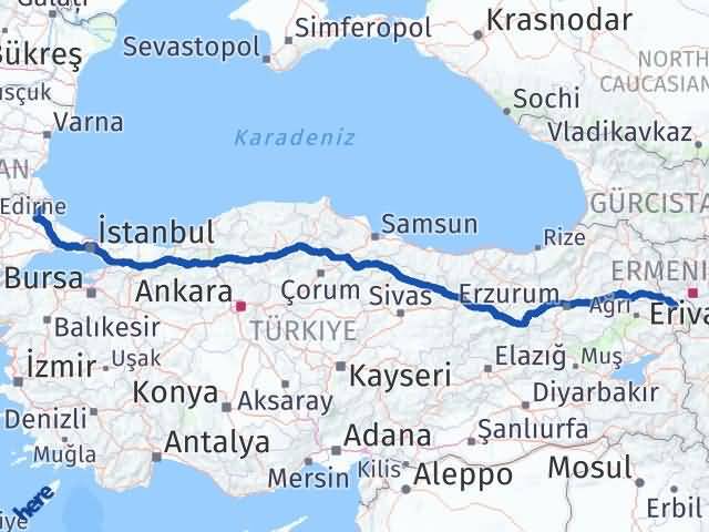 Kırklareli Demirköy Iğdır Arası Kaç Km - Yol Haritası