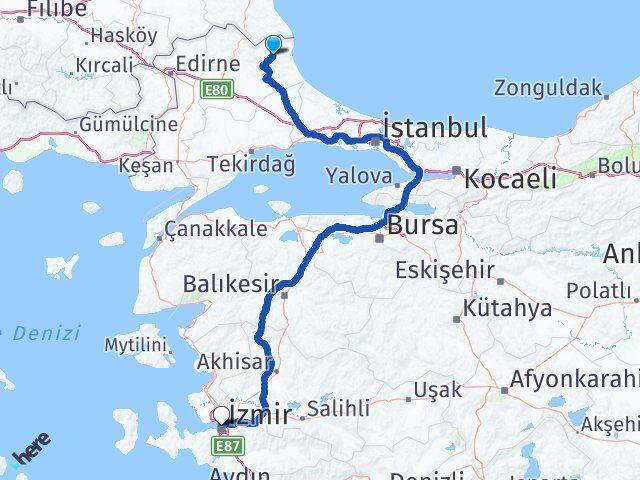 Kırklareli Demirköy İzmir Arası Kaç Km - Yol Haritası
