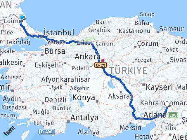 Kırklareli Demirköy Kahramanmaraş Arası Kaç Km - Yol Haritası