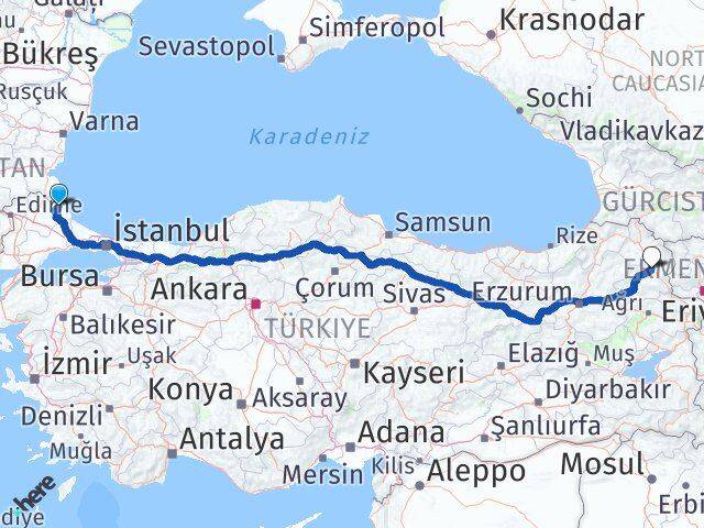 Kırklareli Demirköy Kars Arası Kaç Km - Yol Haritası