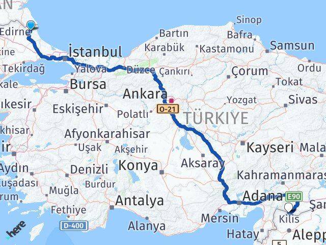 Kırklareli Demirköy Kilis Arası Kaç Km - Yol Haritası