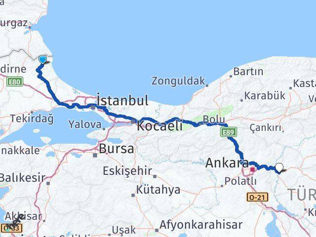 Kırklareli Demirköy Kırıkkale Arası Kaç Km - Yol Haritası