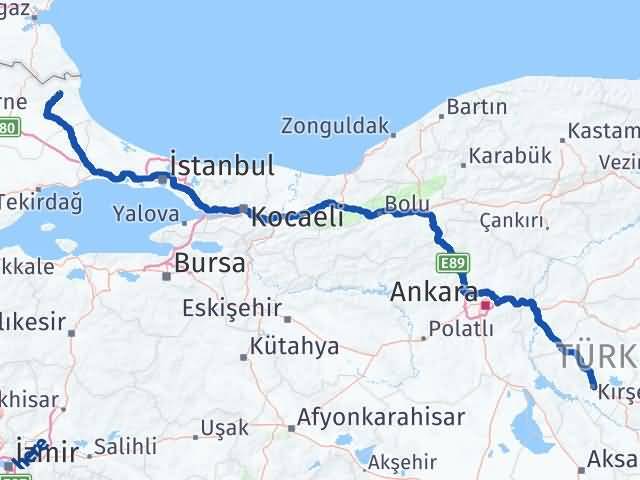 Kırklareli Demirköy Kırşehir Arası Kaç Km - Yol Haritası