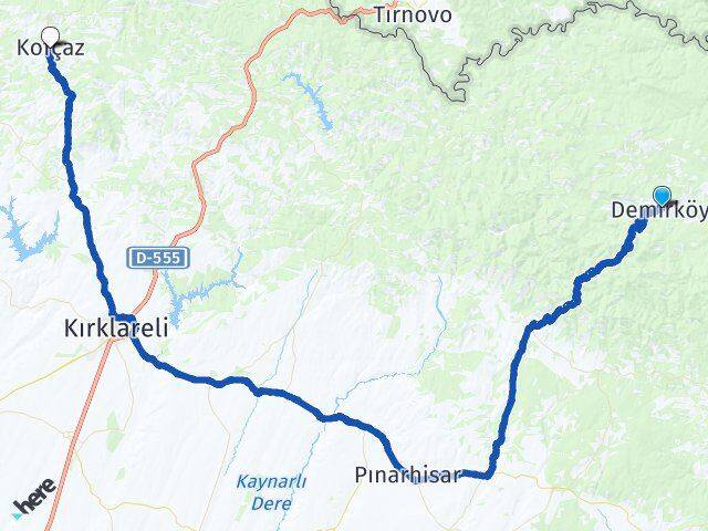 Kırklareli Demirköy Kofçaz Arası Kaç Km - Yol Haritası