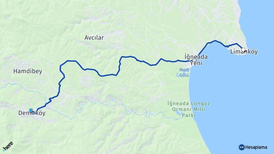 Kırklareli Demirköy Limanköy Demirköy Arası Kaç Km - Yol Haritası