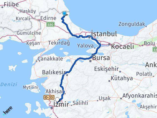 Kırklareli Demirköy Manisa Arası Kaç Km - Yol Haritası