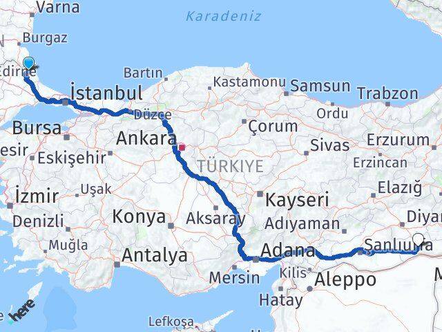 Kırklareli Demirköy Mardin Arası Kaç Km - Yol Haritası
