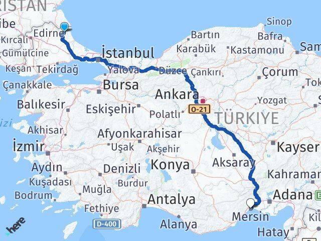 Kırklareli Demirköy Mersin Arası Kaç Km - Yol Haritası