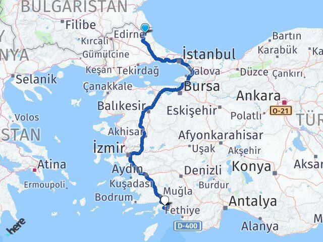 Kırklareli Demirköy Muğla Arası Kaç Km - Yol Haritası