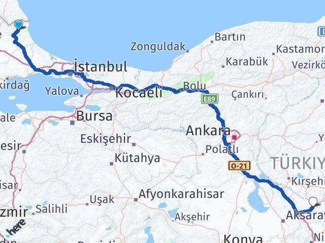 Kırklareli Demirköy Nevşehir Arası Kaç Km - Yol Haritası