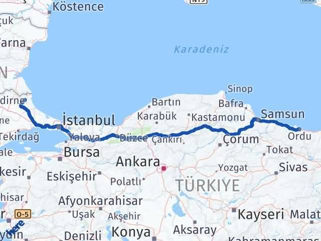 Kırklareli Demirköy Ordu Arası Kaç Km - Yol Haritası