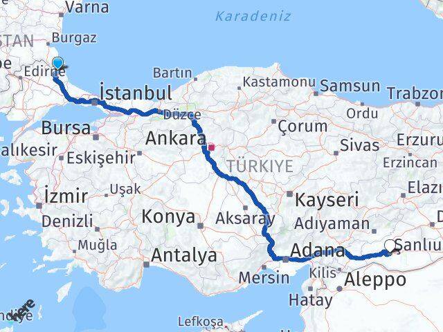 Kırklareli Demirköy Şanlıurfa Arası Kaç Km - Yol Haritası