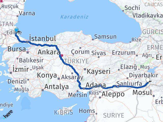 Kırklareli Demirköy Şırnak Arası Kaç Km - Yol Haritası