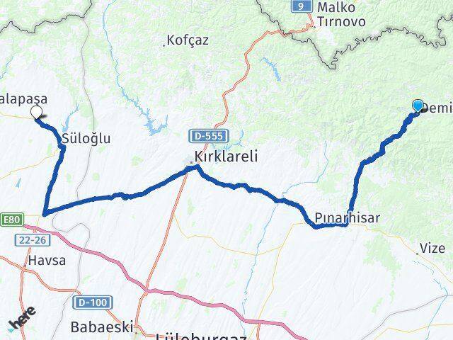 Kırklareli Demirköy Sülecik Süloğlu Edirne Arası Kaç Km - Yol Haritası