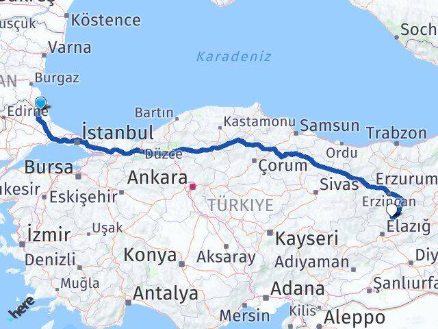 Kırklareli Demirköy Tunceli Arası Kaç Km - Yol Haritası