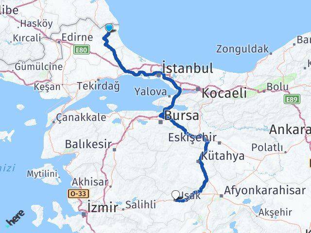 Kırklareli Demirköy Uşak Arası Kaç Km - Yol Haritası
